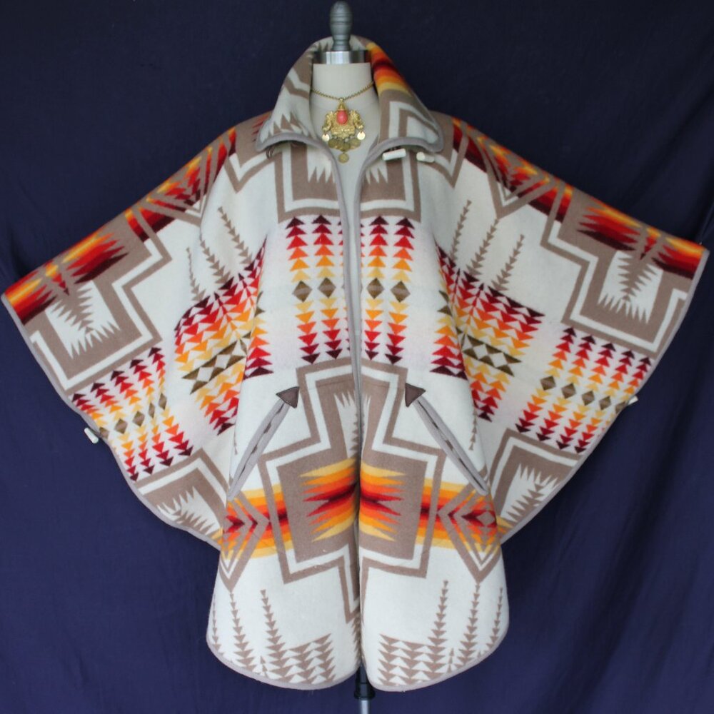 SOLD Pendleton chief Joseph wool blanket cape wrap jacket Aztec tribal coat - Picture 3 of 12